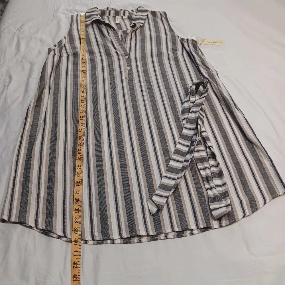 Tacera 100% Cotton Midi Dress Striped White/ Gray Size 2X Button Down
